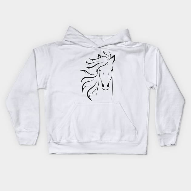 Horse head art line - black Kids Hoodie by PharaohCloset